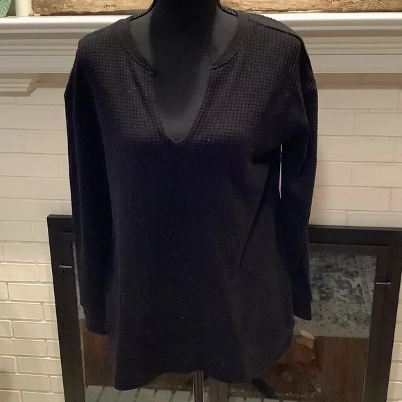 #137 Loft Basic Black Waffle Knit Long Sleeve Size Small - Picture 2 of 6